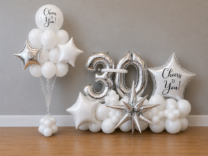 White Marquis Balloon Sculpture with Small Bouquet