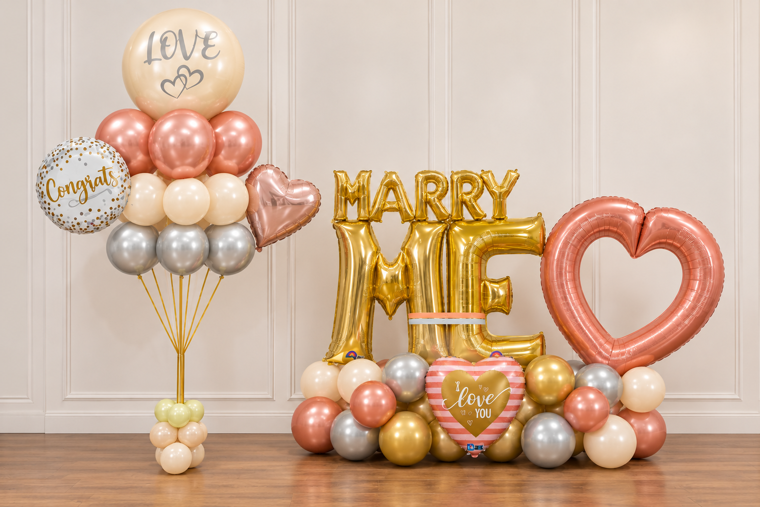 Marry Me Marquis Balloon Sculpture with Small Bouquet